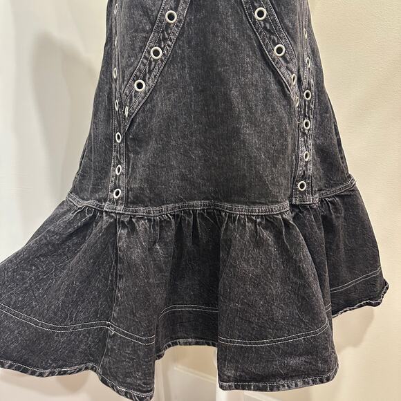 Pilcro NWT Dark Gray Sleeveless V-Neck Studded Grommet Denim Mini Dress Punk Alt - Picture 6 of 10